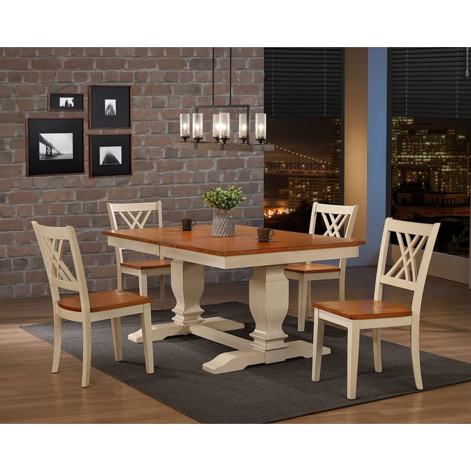 Iconic Furniture Caramel Biscotti Pedestal 5pc Dining Set ICON-RT82TRCH56CLBI-5PC