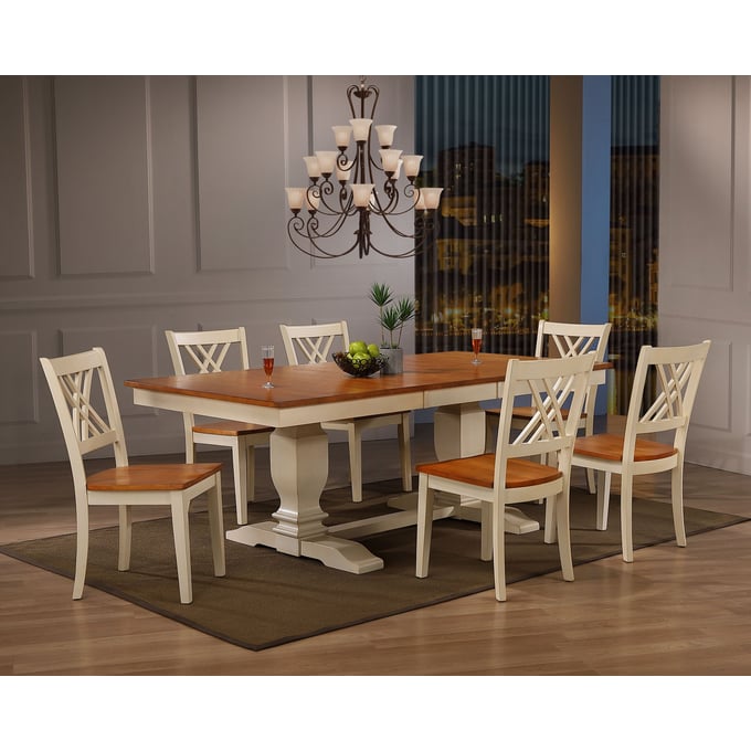 Iconic Furniture Caramel Biscotti Pedestal 7pc Dining Set ICON-RT82TRCH56CLBI-7PC