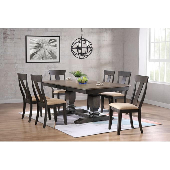 Iconic Furniture Grey Black Stone 7pc Dining Set ICON-RT82TRCH57U97SBKS-7PC