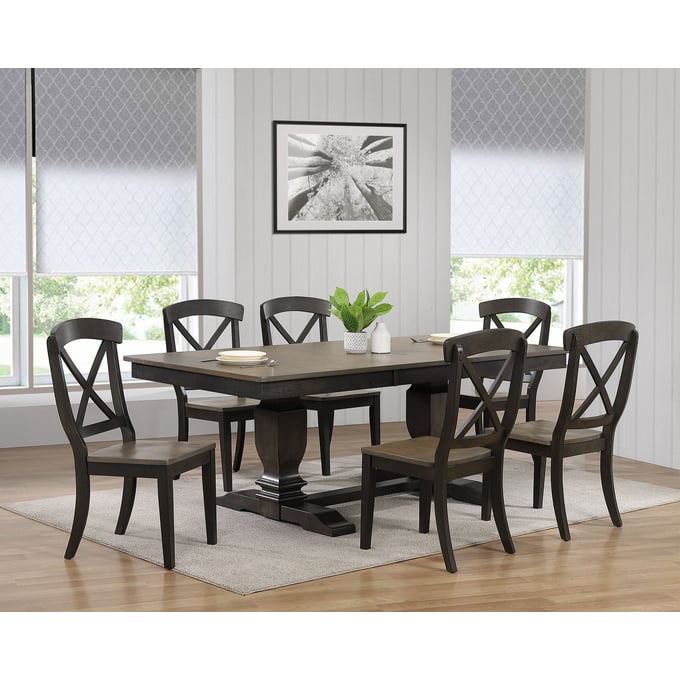 Iconic Furniture Grey Blackstone Double Pedestal Transitional Dining Set ICON-RT82TRCH60GRSBKS-7PC