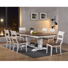 Iconic Furniture Distressed Cocoa Brown White Pedestal 7pc Dining Set