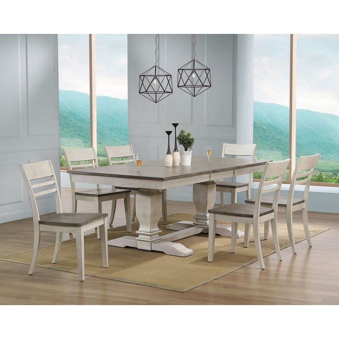 Iconic Furniture Ash Stormy White Ladder Back 7pc Dining Set ICON-RT82TRCH63ASHSTW-7PC