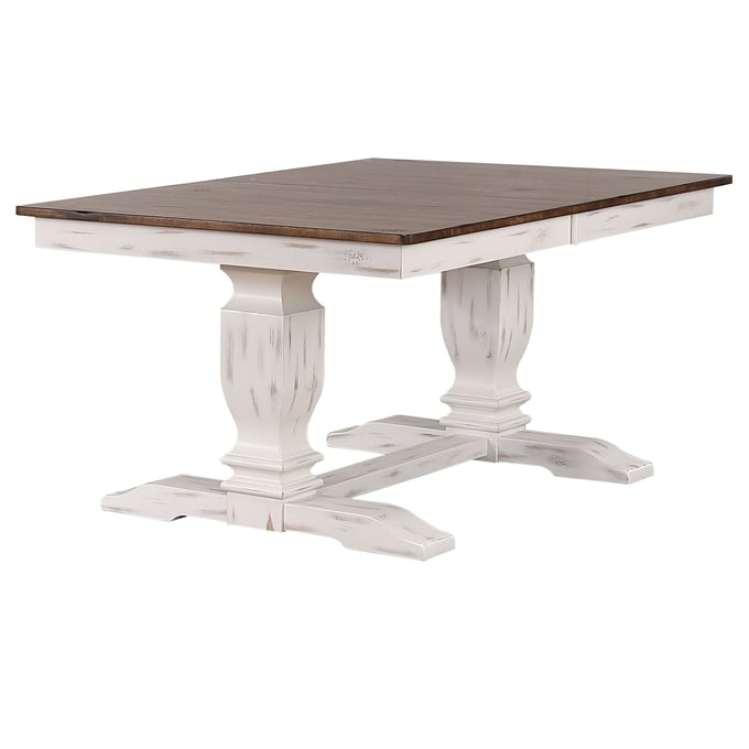 Iconic Furniture Distressed Cocoa Brown White Double Pedestal Dining Table ICON-RT82TRDBNDWT