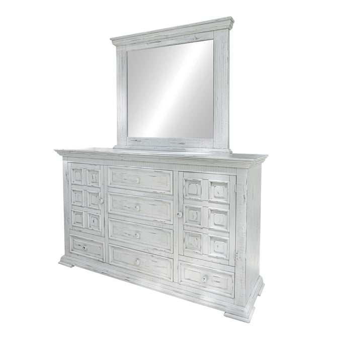 IFD Terra White Distressed 6 Drawer Dresser and Mirror IFD-1022DSR-DRMR