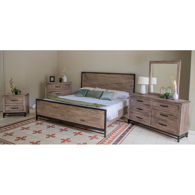 IFD Blacksmith Traslucid Light Brown 4pc Queen Bedroom Set IFD-2321HBDEK-BR-S4