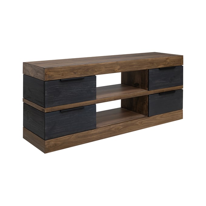 IFD Tuxedo Satin Black Brown 4 Drawer TV Stand IFD-9921STN