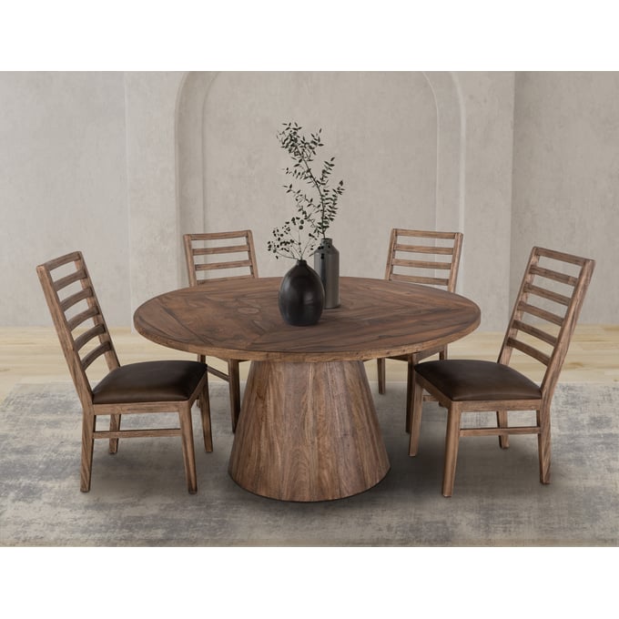 IFD Balam Brown Round 5pc Dining Room Set IFD-4221DTRD-CHR-DR-S2