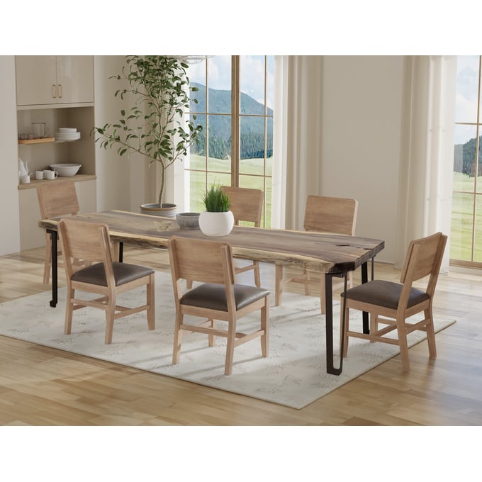 IFD Natural Parota Brown Rectangular 7pc Dining Room Set IFD-8682DINTBL-DR-S1