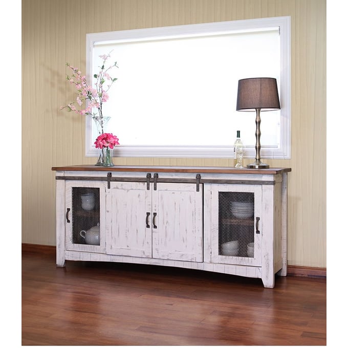 IFD Pueblo White Antiqued Mediun Brown 80 Inch TV Stand IFD-360STAND-80