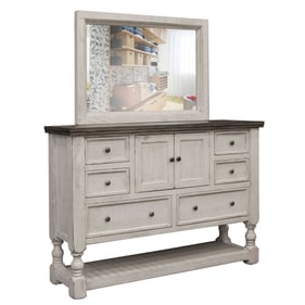 IFD Stone Ivory Antiqued Weathered Gray 2 Door Dresser and Mirror