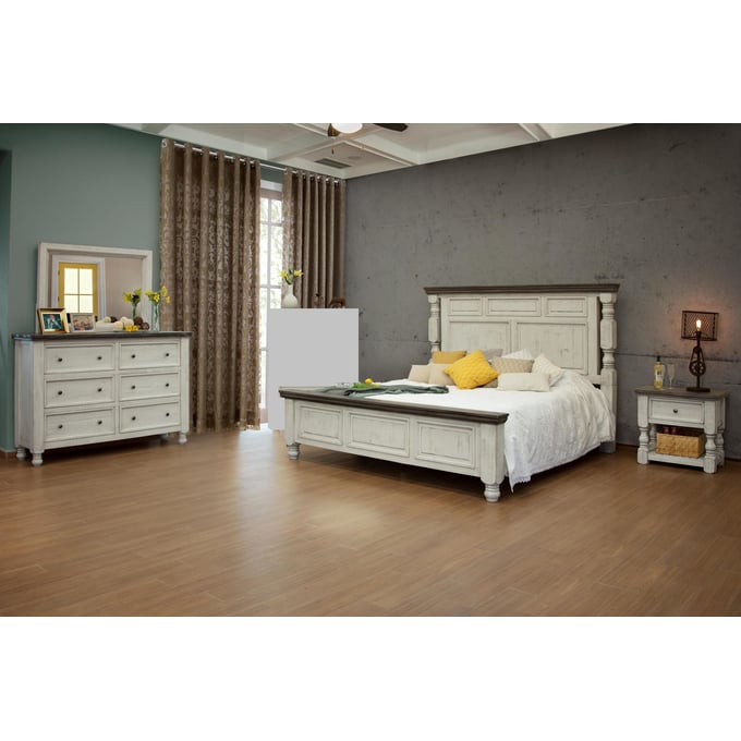 IFD Stone Ivory Antiqued Weathered Gray 6 Drawer 4pc King Bedroom Set IFD-4690HBDEK-BR-S9