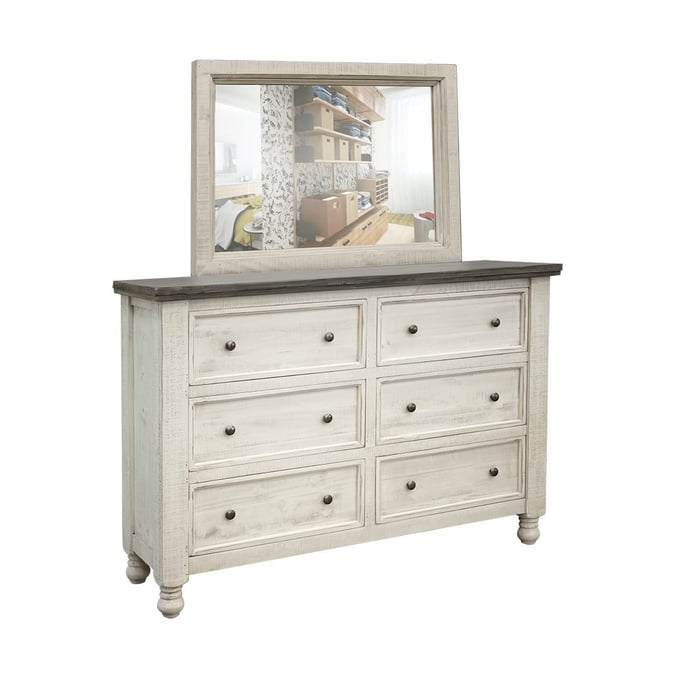 IFD Stone Ivory Antiqued Weathered Gray 6 Drawer Dresser and Mirror IFD-4691DSR-DRMR