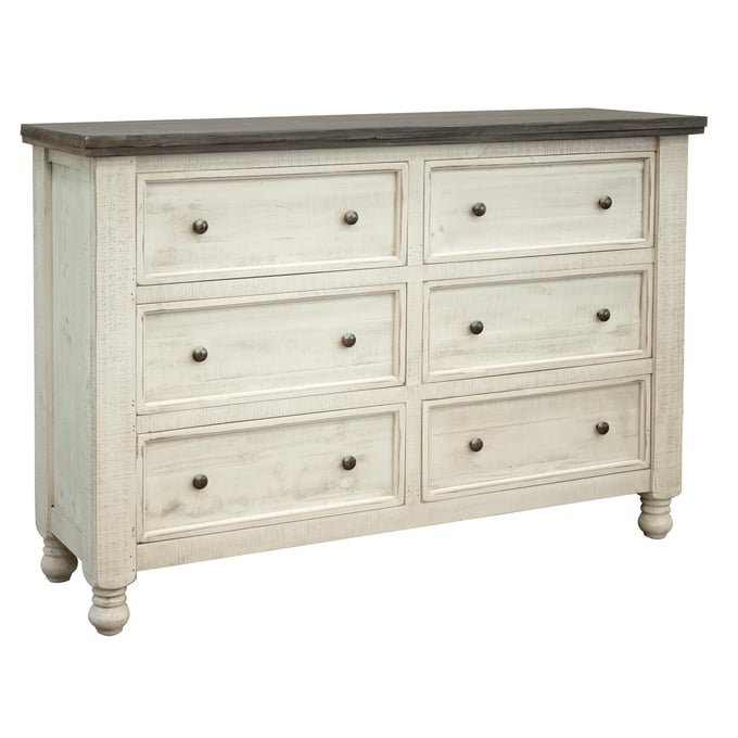 IFD Stone Ivory Antiqued Weathered Gray 6 Drawer Dresser IFD-4691DSR