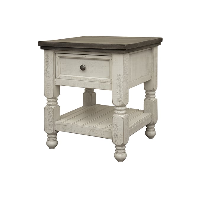 IFD Stone Ivory Antiqued Weathered Gray Drawer End Table IFD-4691END