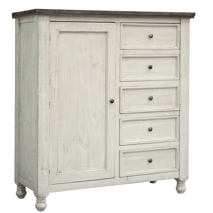 IFD Stone Ivory Antiqued Weathered Gray 5 Drawer Gentleman Chest IFD-4691GMC