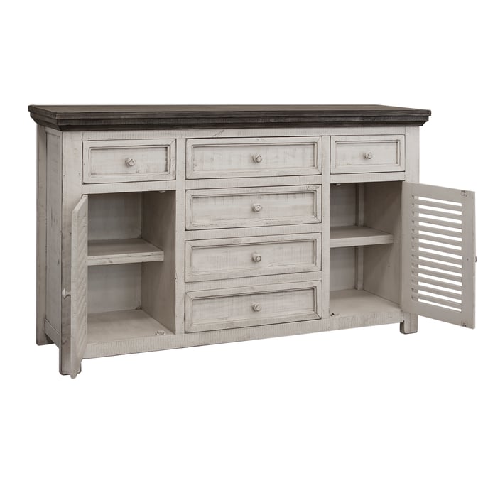 IFD Stone Ivory Antiqued Weathered Gray 6 Drawer Console IFD-470BUFFET