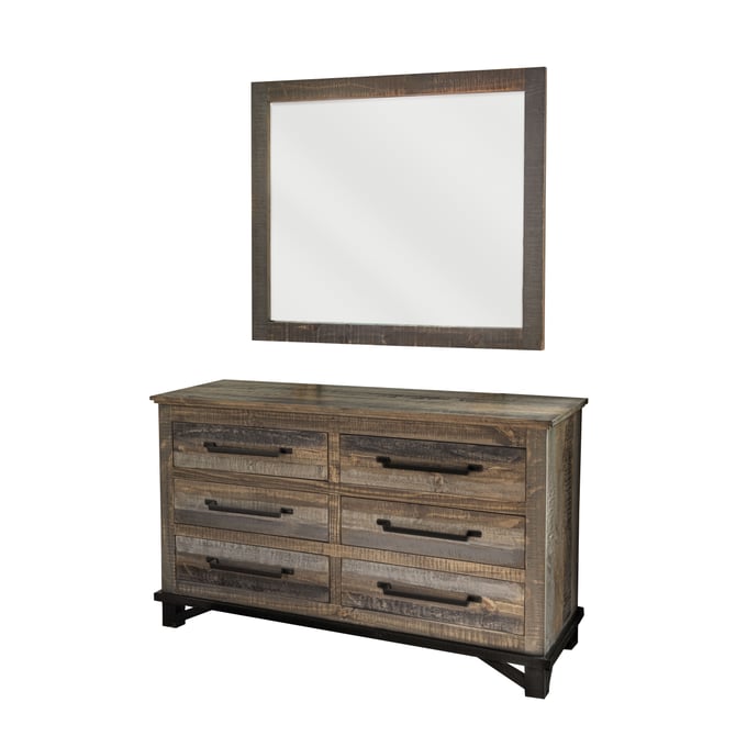 IFD Loft Two Tone Gray Brown 6 Drawer Dresser and Mirror IFD-6441DSRSM-DRMR