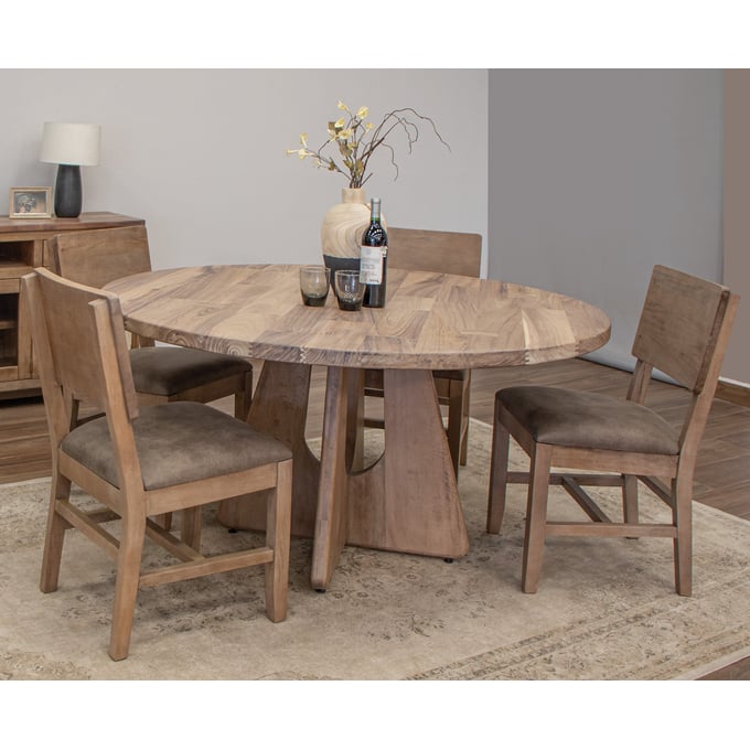 IFD Natural Parota Brown Cappuccino 5pc Dining Room Set IFD-8681RND-DR-S1