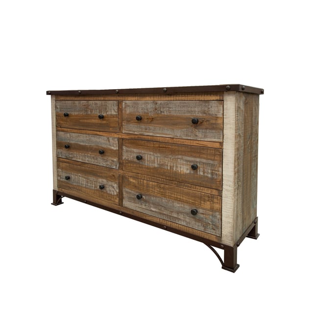 IFD Antique 6 Drawer Hand Distressed Wood Dresser IFD-966DSR