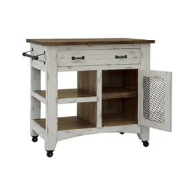 IFD Pueblo White Antiqued Mediun Brown Drawer Kitchen Island