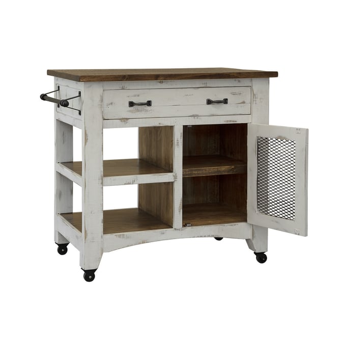 IFD Pueblo White Antiqued Mediun Brown Drawer Kitchen Island IFD-3601KSL