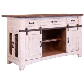 IFD Pueblo White Antiqued Mediun Brown 3 Drawer Kitchen Island