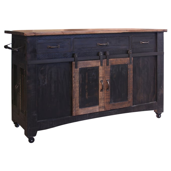 IFD Pueblo Black Medium Brown 3 Drawer Kitchen Island IFD-370ISLAND