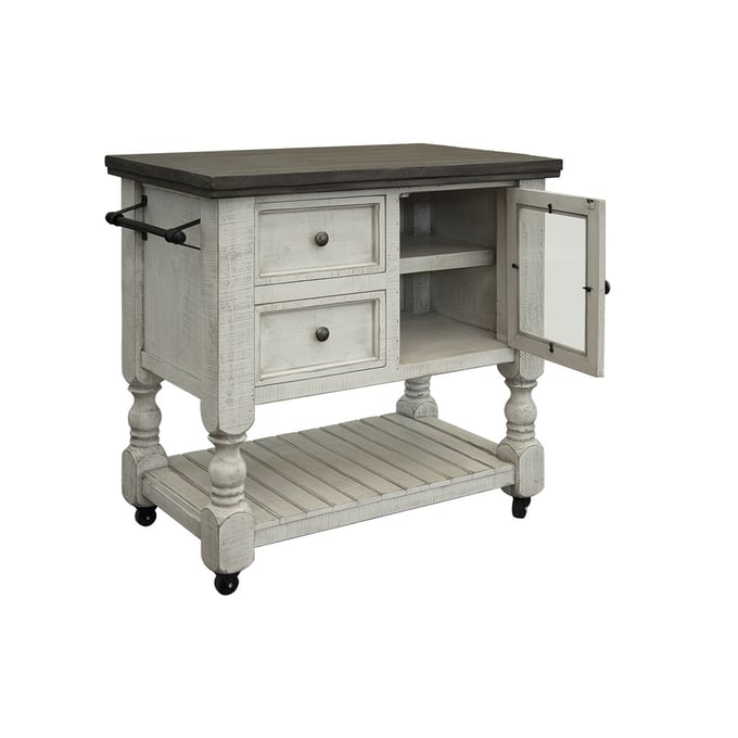 IFD Stone Ivory Antiqued Weathered Gray 2 Drawer Kitchen Island IFD-4691KSL