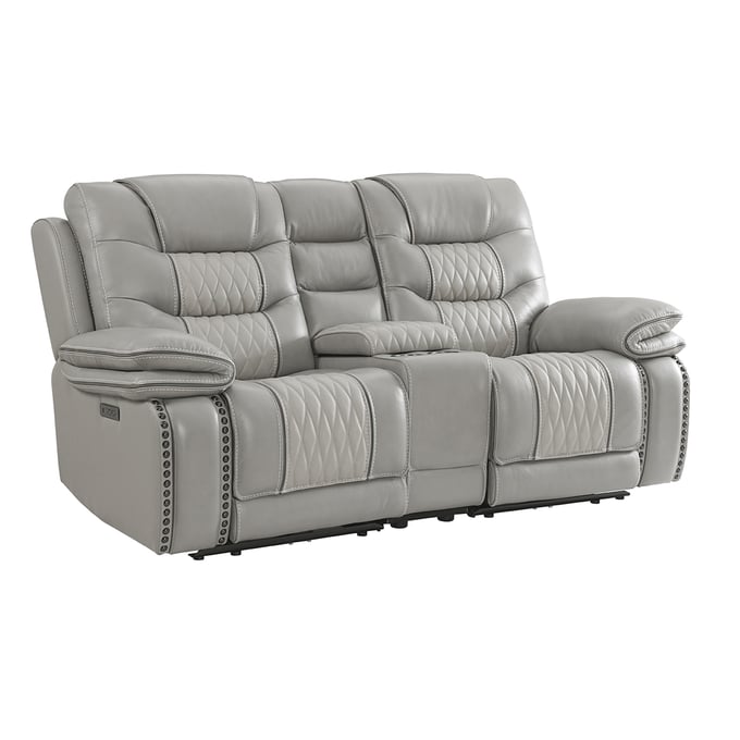 Intercon Cody Light Gray Dual Power Loveseat with Console INT-CY-LS-280DPR-LGR-C