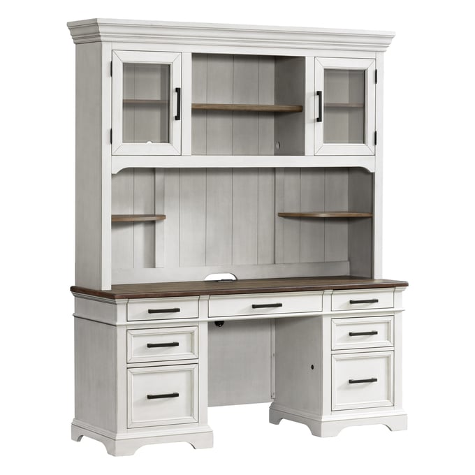 Intercon Drake Rustic White French Oak Credenza With Hutch INT-DK-HO-6630C-6852H-RFO-C