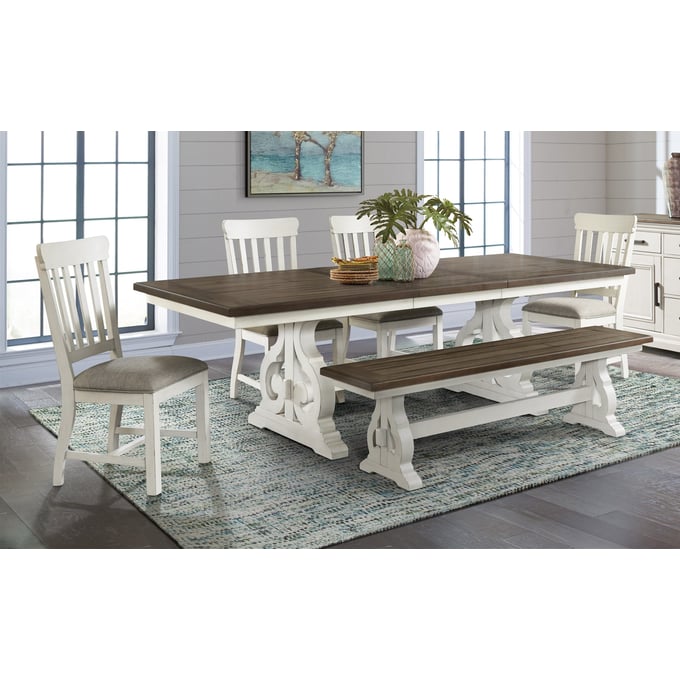 Intercon Drake Rustic White French Oak 6pc Dining Room Set INT-DRAKE-DR-S1