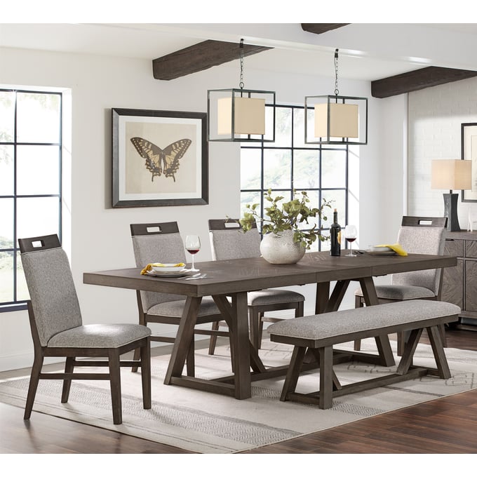 Intercon Hearst Reclaimed Chevron 6pc Dining Room Set with Upholstered Chair INT-HR-TA-42101-RCV-DR-S2