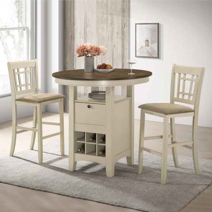 Intercon Mission Casuals Rustic White French Oak 3pc Pub Height Set INT-MI-BS-850C-RFO-BAR-S1