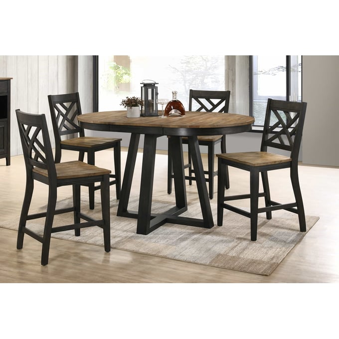 Intercon Harper Brushed Brown Pecan 5pc Lattice Back Counter Height Set INT-HARPER-CNT-S2