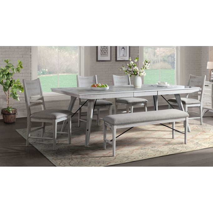 Intercon Modern Rustic Weathered White 6pc Dining Room Set INT-MR-CH-530C-WWH-DR-S1