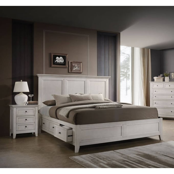 Intercon San Mateo White 4pc Bedroom Set With King Drawer Bed INT-SM-BR-8865KS-RWH-BR-S3-4PC