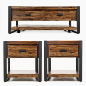 Jofran Furniture Loftworks Distressed Brown 3pc Drawer Coffee Table Set