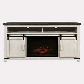 Jofran Furniture Madison County Vintage White TV Stand with Electric Firepl...