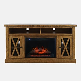 Jofran Furniture Telluride Gold Rustic TV Stand with Electric Fireplace