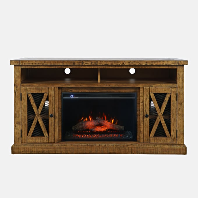 Jofran Furniture Telluride Gold Rustic TV Stand with Electric Fireplace JFN-1800-FP6032