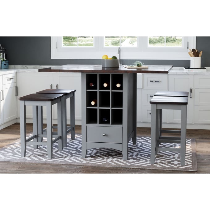 Jofran Furniture Asbury Park Grey Autumn 5pc Counter Height Set with Backless Stool JFN-180-CDR-5S2