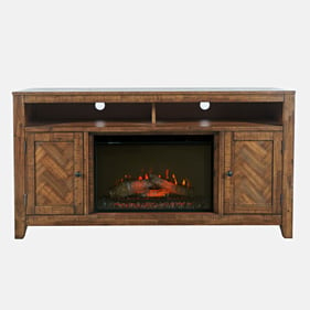 Jofran Furniture Fairview Oak Dark Brown TV Stand with Electric Fireplace