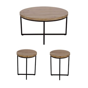 Jofran Furniture Ames Natural Black 3pc Round Coffee Table Set