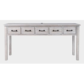 Jofran Furniture North Coast White Wash Five Drawer USB Charging Sofa Table