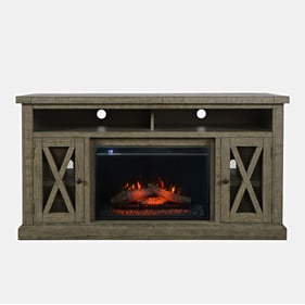 Jofran Furniture Telluride Driftwood Grey TV Stand with Electric Fireplace