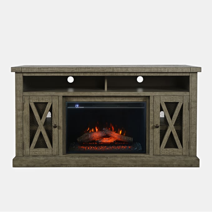 Jofran Furniture Telluride Driftwood Grey TV Stand with Electric Fireplace JFN-2230-FP6032