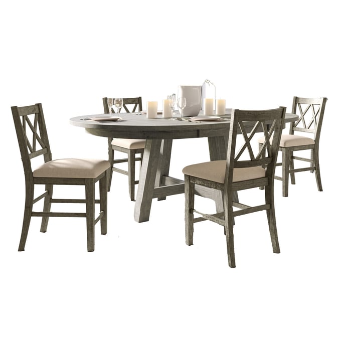 Jofran Furniture Telluride Driftwood Grey 5pc Counter Height Set with Cross Back Stools JFN-2231-54C-5UXB