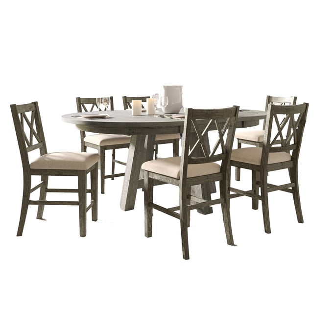 Jofran Furniture Telluride Driftwood Grey 7pc Counter Height Set with Cross Back Stools JFN-2231-54C-7UXB