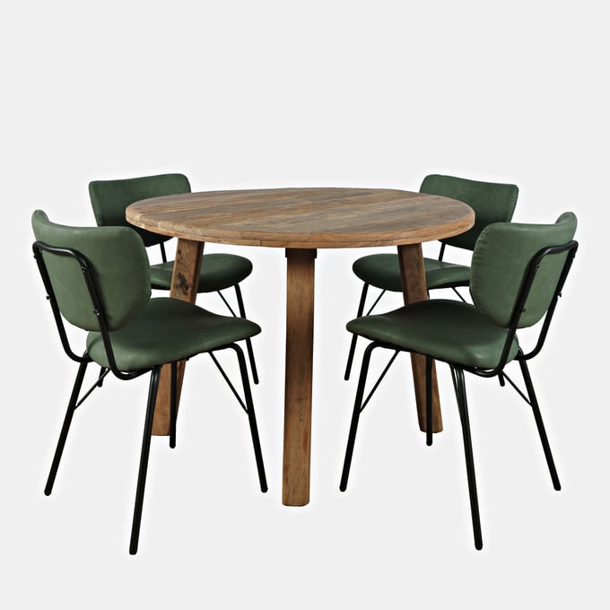 Jofran Furniture Reclamation Jade 5pc Round Dining Set with Upholstered Chairs JFN-2301-RND-4-OWNCHJD