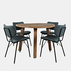 Jofran Furniture Reclamation Slate Blue 5pc Round Dining Set with Upholster...